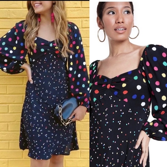 RIXO X Target babydoll Multicolor Dot Mini Designer Dress Baloon Sleeves ,Size 4 - Picture 1 of 12